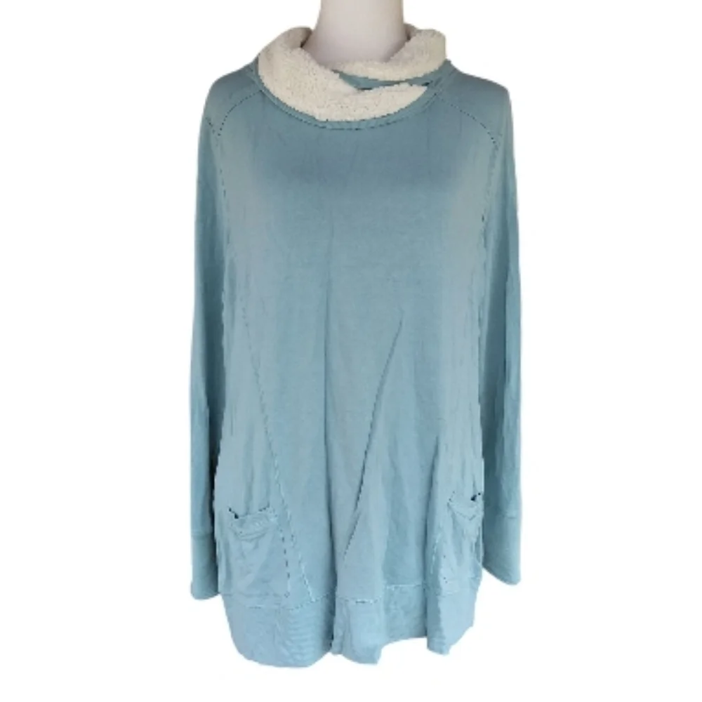Soft Surroundings Seafoam Forrester Pull Over Tunic Top Fleece Trim Size Large - Picture 2 of 8